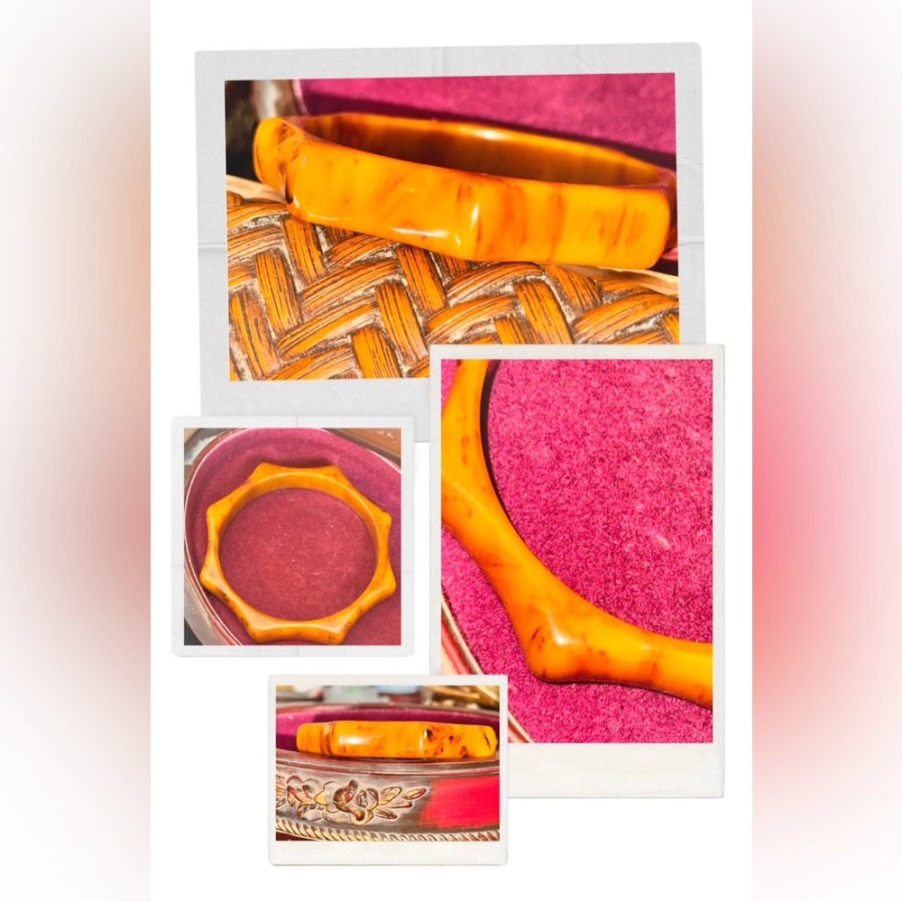 RARE Bakelite orange marble butterscotch looking bangle bracelet VINTAGE